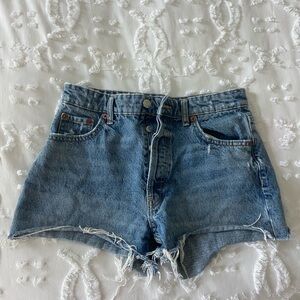 Zara Blue Jean Shorts High-Waisted Frayed Hem